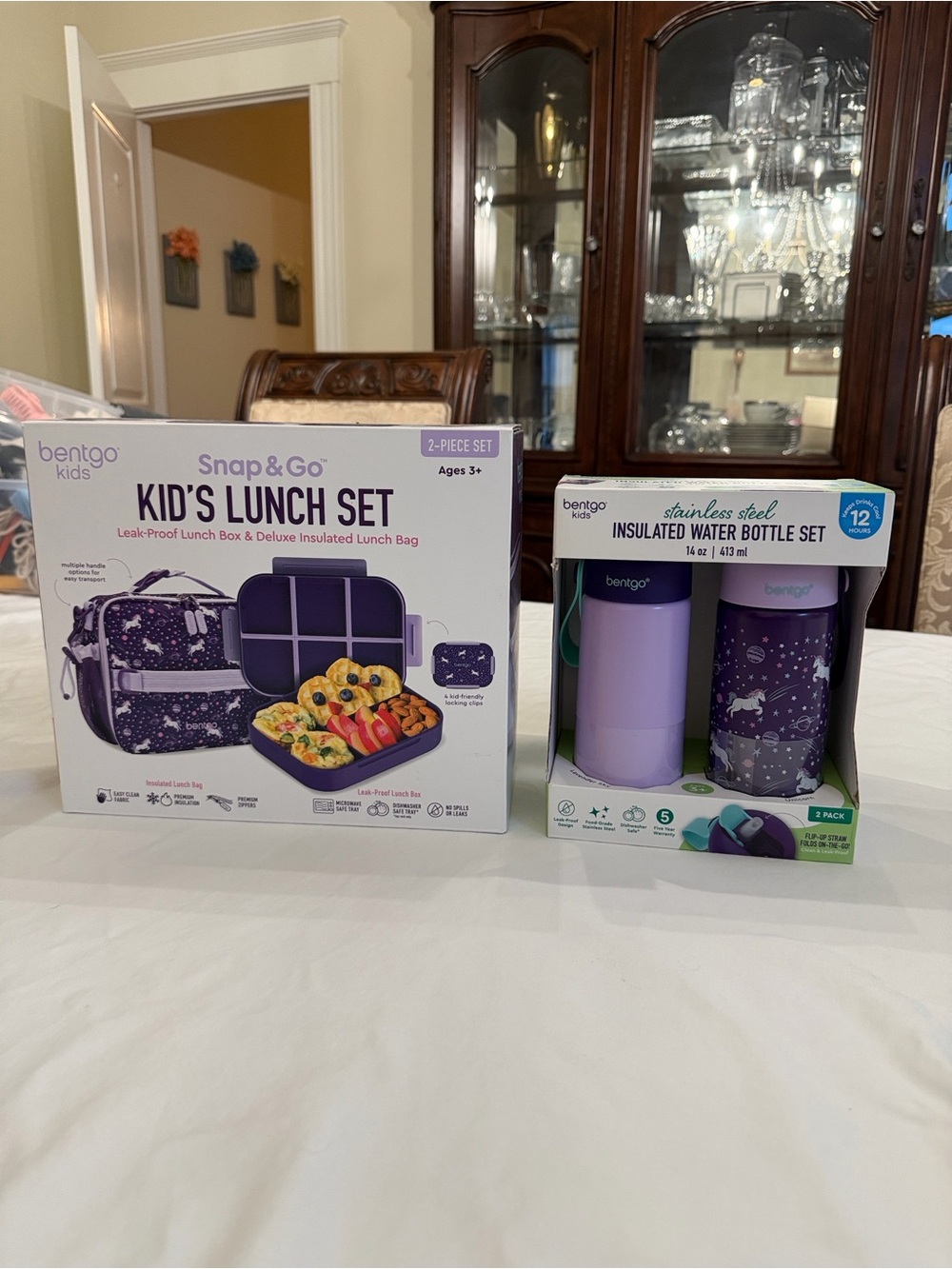 Bentgo Kids Unicorn Lunch Box Bag + 2 Stainless Steel Water Bottles Set
